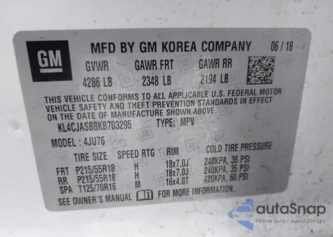 2019 Buick Encore Fwd Preferred z USA, uszkodzony, nr VIN KL4CJASB8KB703295